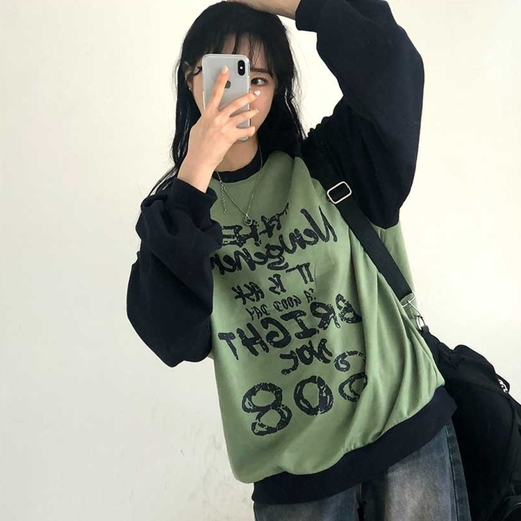 ラグランバイカラーレタリングトレーナー NAVY