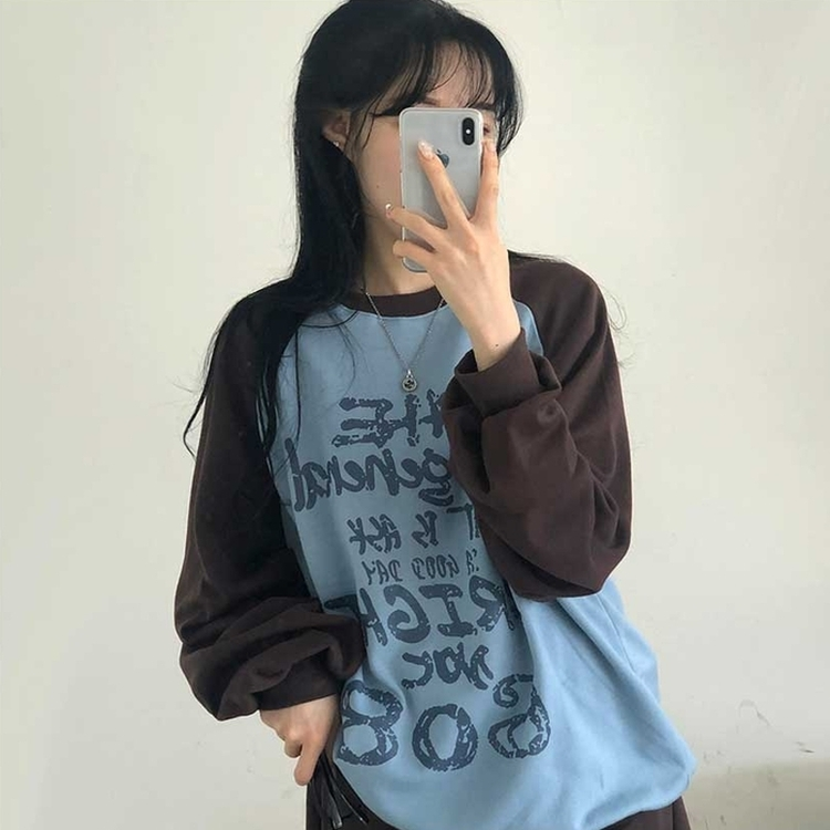 ラグランバイカラーレタリングトレーナー CHESTNUT BROWN
