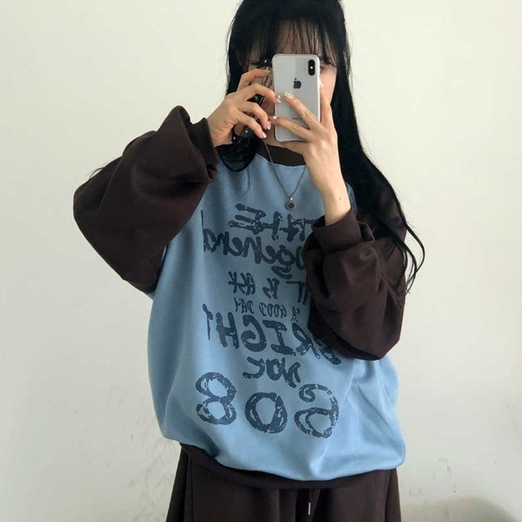 ラグランバイカラーレタリングトレーナー CHESTNUT BROWN