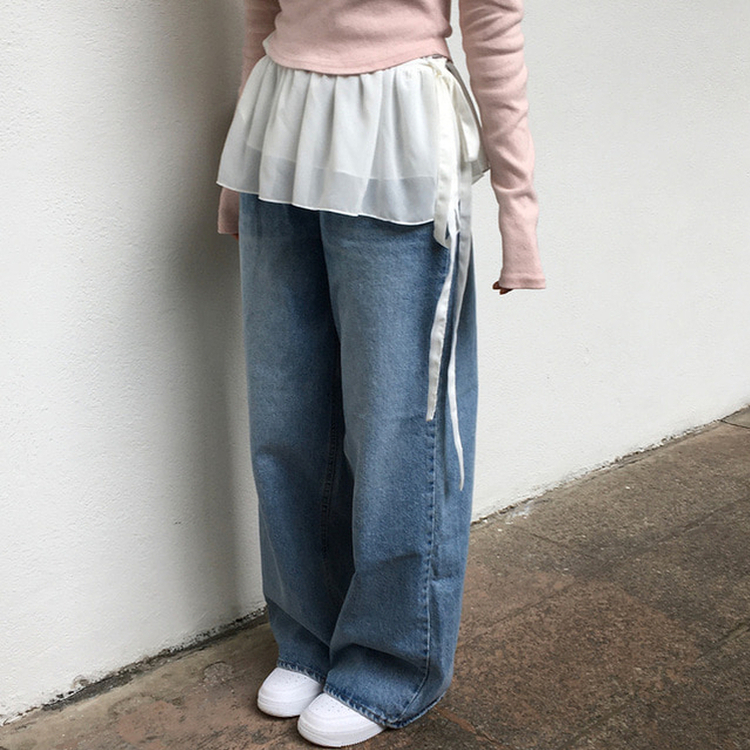 ウォッシングワイドデニムパンツ LIGHT DENIM