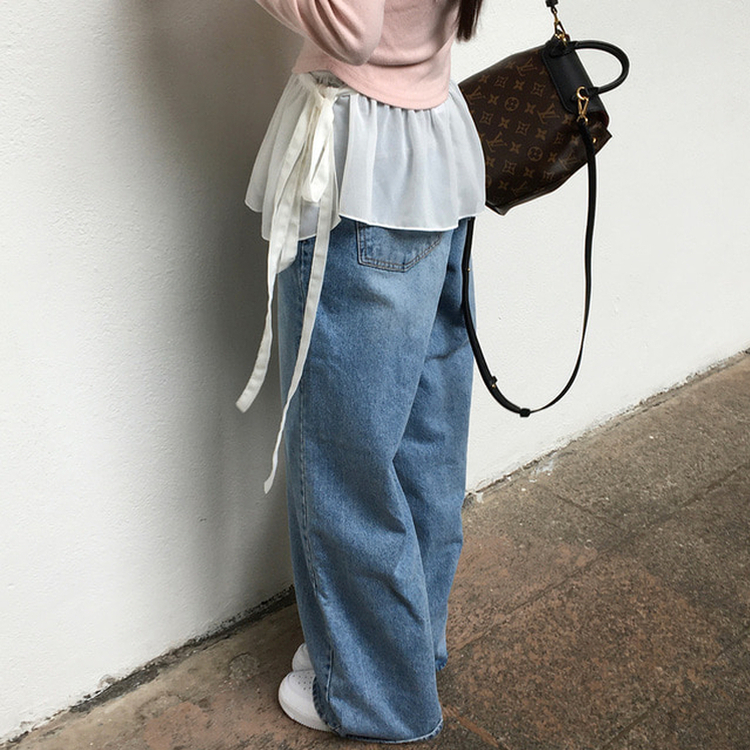 ウォッシングワイドデニムパンツ LIGHT DENIM