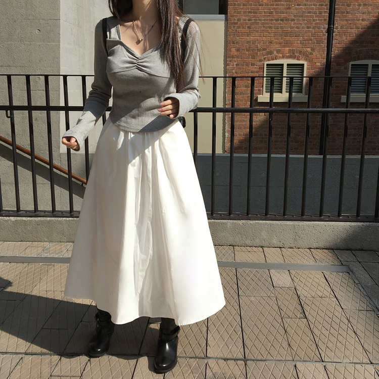 スプリングフレアロングスカート IVORY
