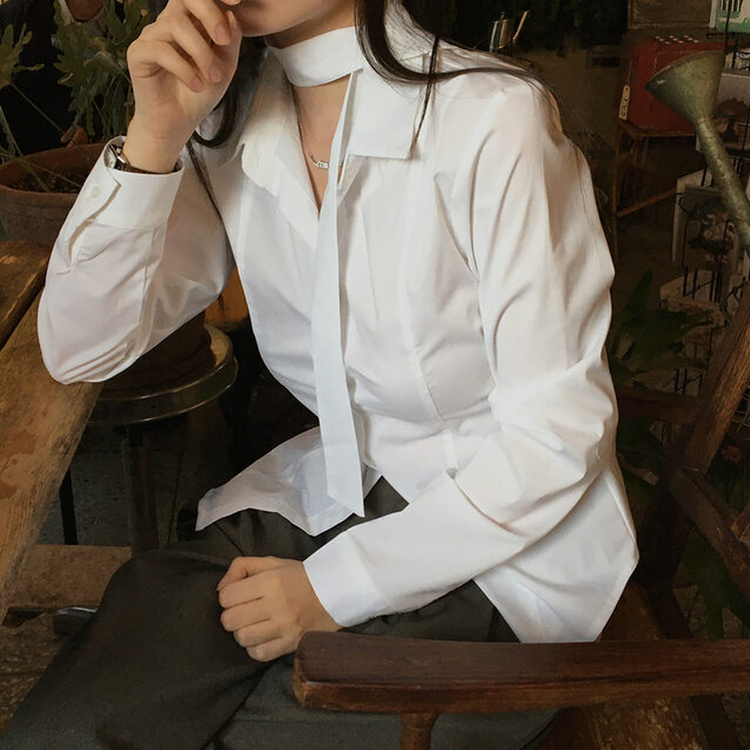【タイ付き】スリムフィットスリットシャツ WHITE