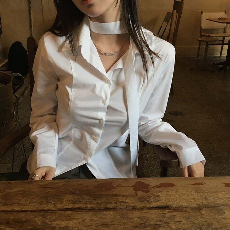 【タイ付き】スリムフィットスリットシャツ WHITE