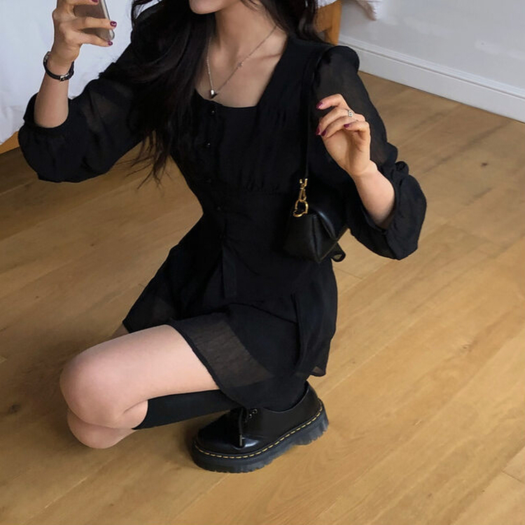 【SET】パフスクエアブラウス スカートパンツ BLACK