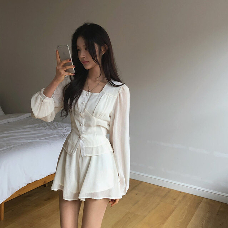 【SET】パフスクエアブラウス スカートパンツ CREAM