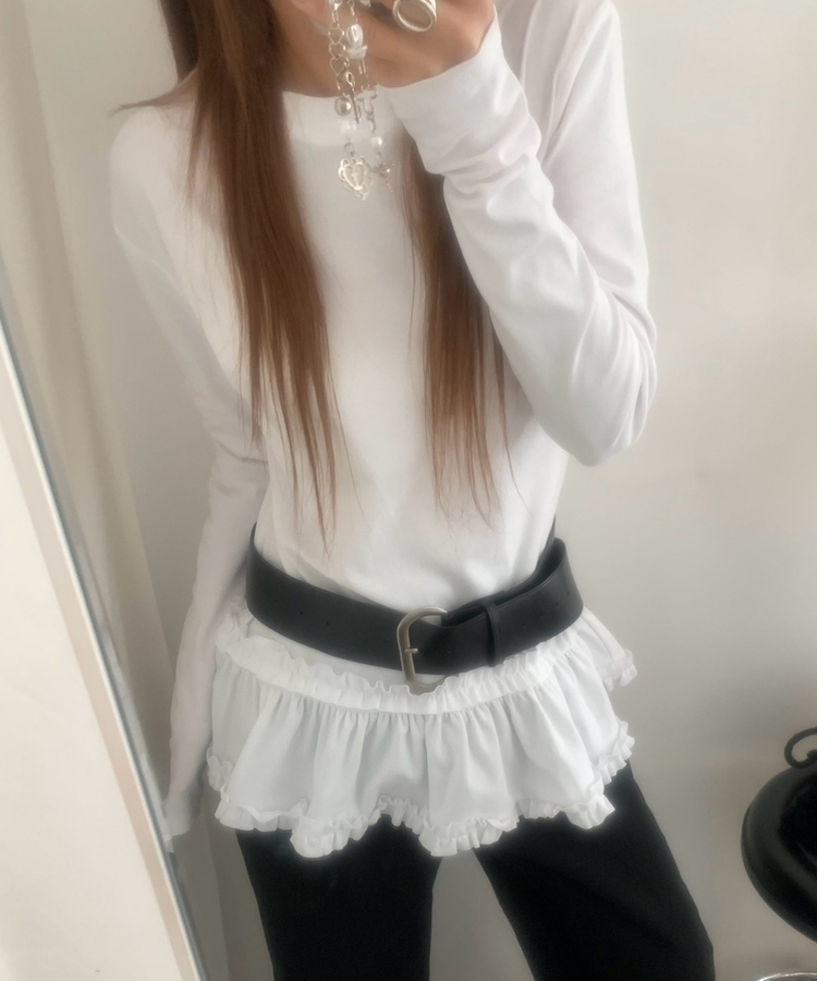 スリムレイヤードフリル長袖Tシャツ IVORY