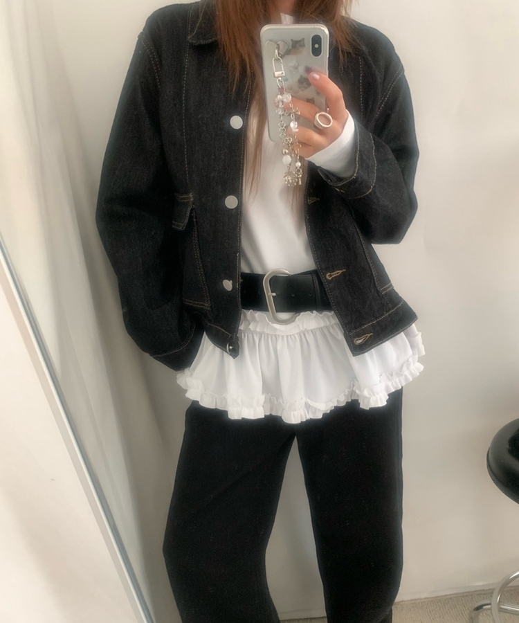 スリムレイヤードフリル長袖Tシャツ IVORY