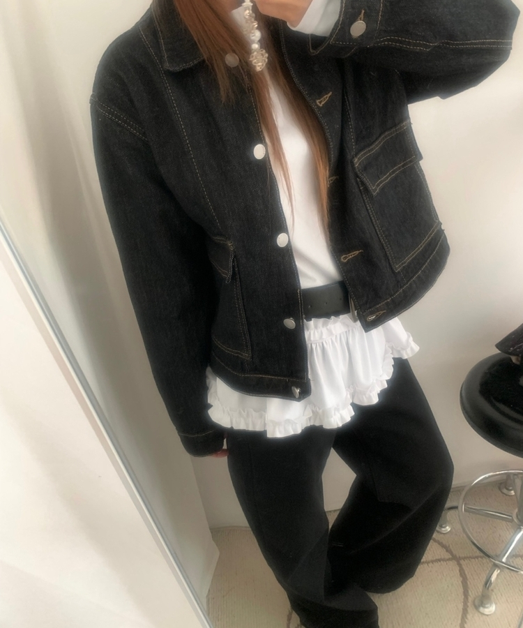 スリムレイヤードフリル長袖Tシャツ IVORY