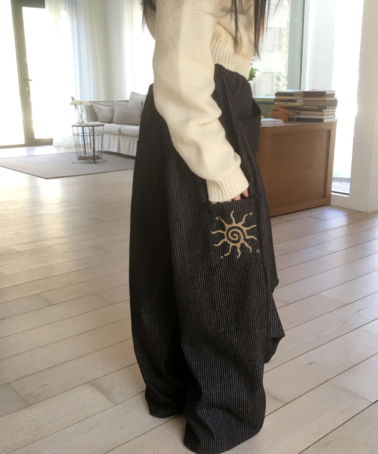 ストライプバルーンデニムパンツ BLACK DENIM