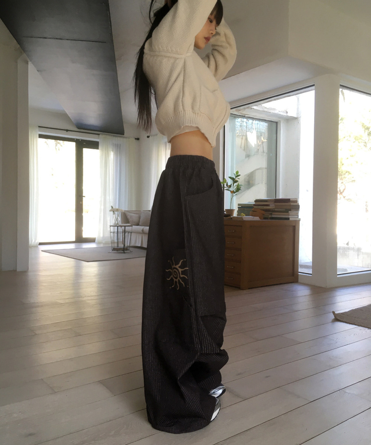ストライプバルーンデニムパンツ BLACK DENIM