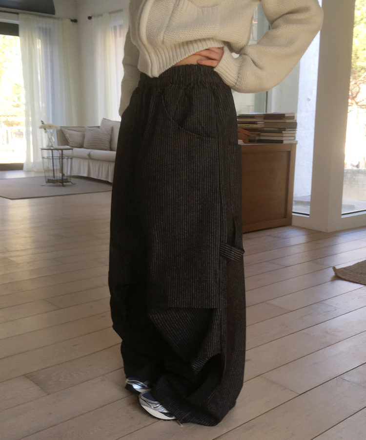 ストライプバルーンデニムパンツ BLACK DENIM
