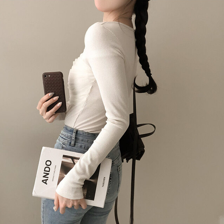 シフォンレースポイントスクエア長袖Tシャツ BEIGE