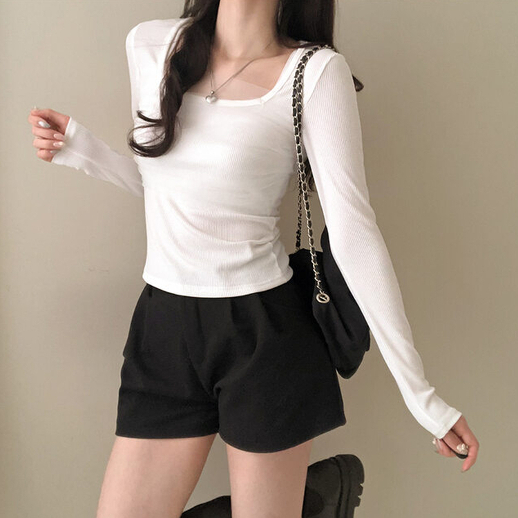 シフォンレースポイントスクエア長袖Tシャツ IVORY