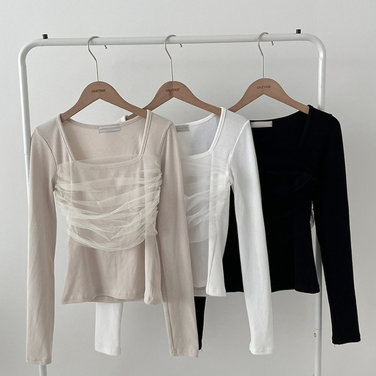 シフォンレースポイントスクエア長袖Tシャツ