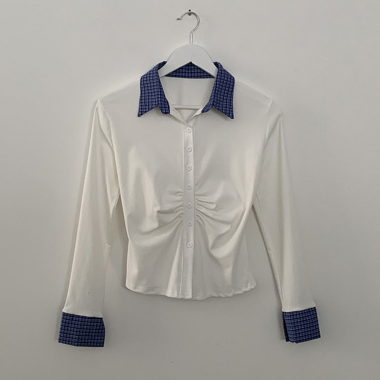 チェックシャツレイヤード長袖Tシャツ