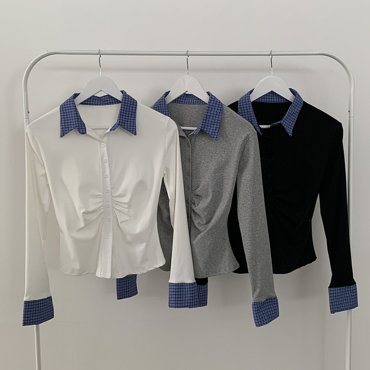 チェックシャツレイヤード長袖Tシャツ