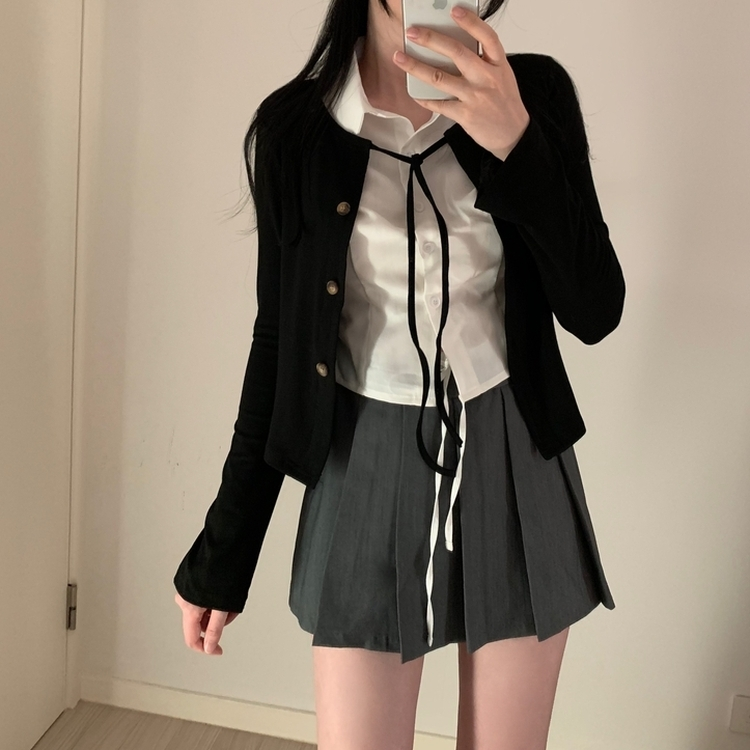 レイヤードスリムカーディガン長袖Tシャツ BLACK