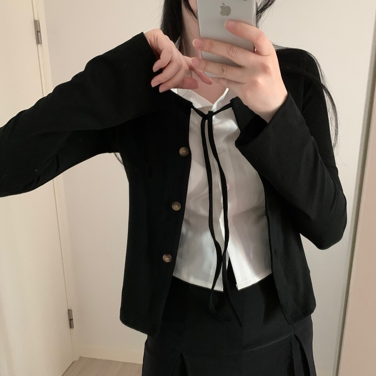 レイヤードスリムカーディガン長袖Tシャツ BLACK