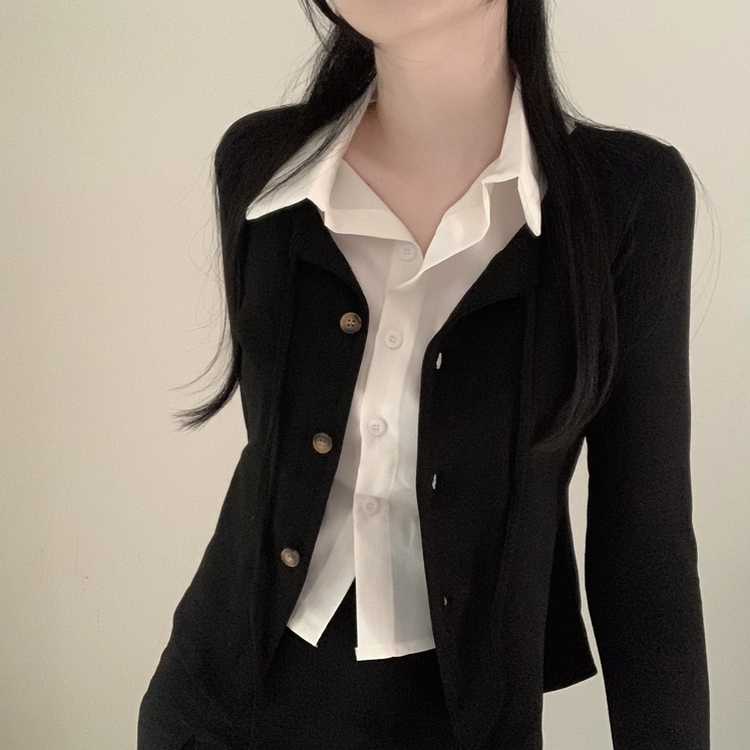 レイヤードスリムカーディガン長袖Tシャツ BLACK
