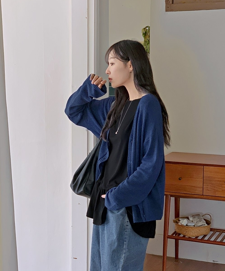 Vネックルーズフィットニットガーディガン BLUE NAVY