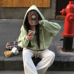 フレンチテリーフードジップアップ(5color) LIGHT GREEN