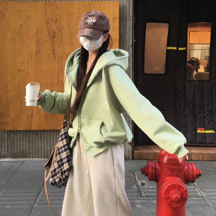 フレンチテリーフードジップアップ(5color) LIGHT GREEN