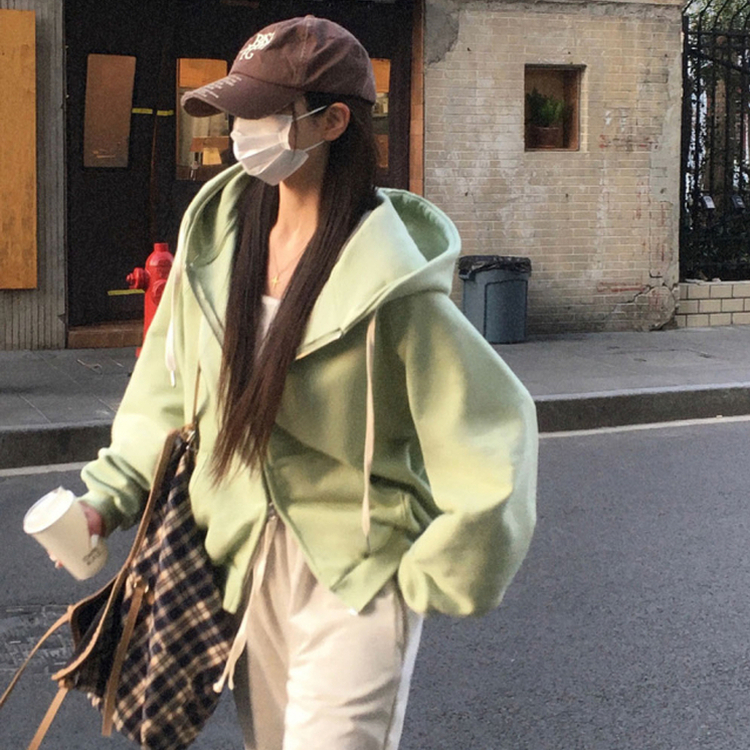 フレンチテリーフードジップアップ(5color) LIGHT GREEN