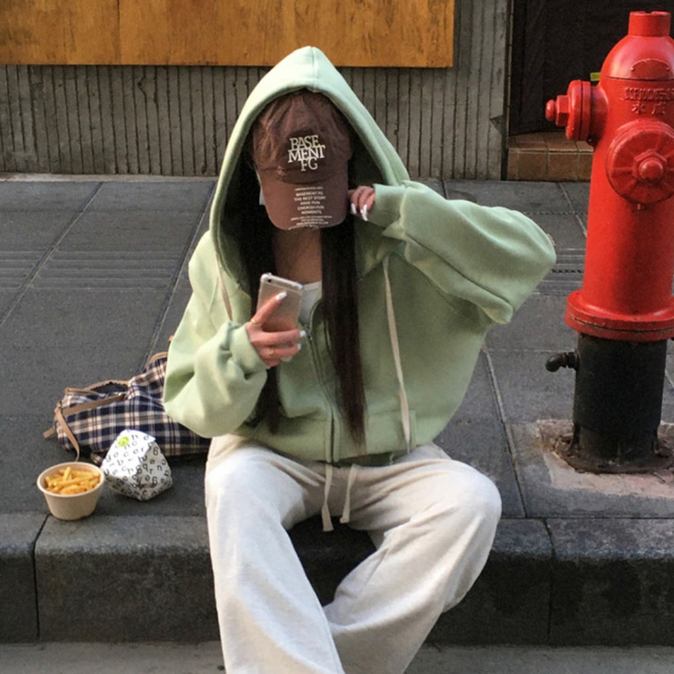 フレンチテリーフードジップアップ(5color) LIGHT GREEN