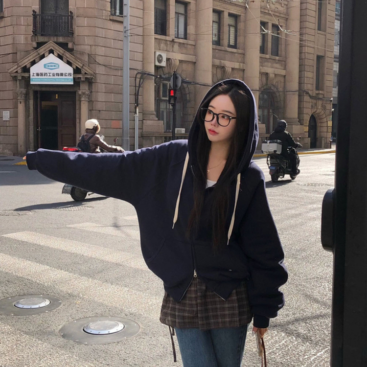 フレンチテリーフードジップアップ(5color) NAVY