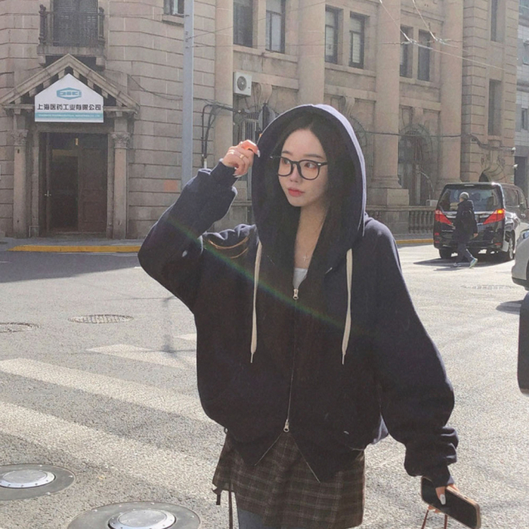 フレンチテリーフードジップアップ(5color) NAVY