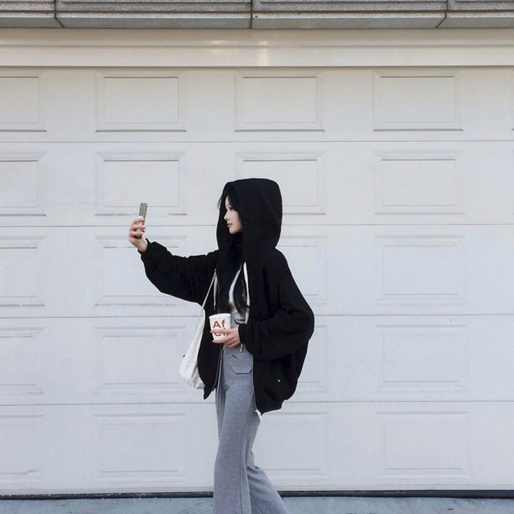 フレンチテリーフードジップアップ(5color) BLACK