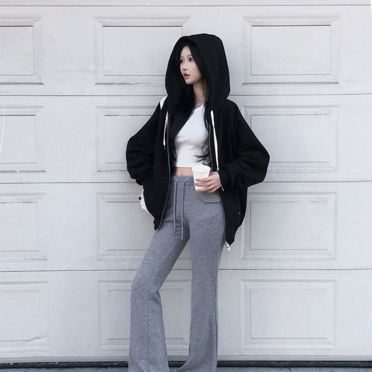 フレンチテリーフードジップアップ(5color) BLACK