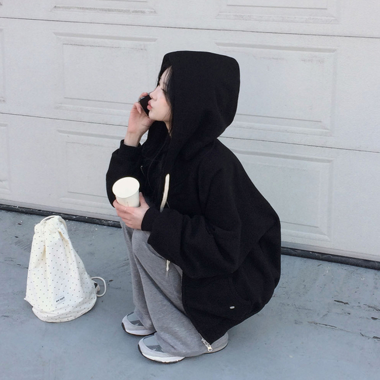 フレンチテリーフードジップアップ(5color) BLACK