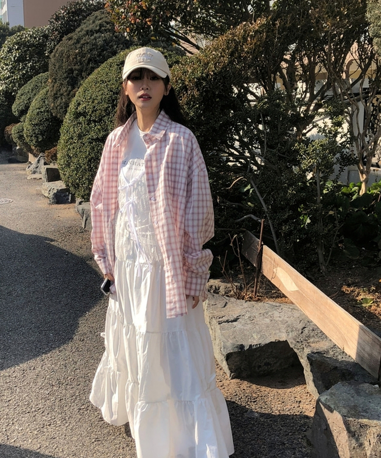 オーバーフィットチェックシャツ LIGHT PINK