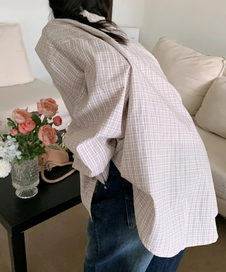 オーバーフィットチェックシャツ BEIGE
