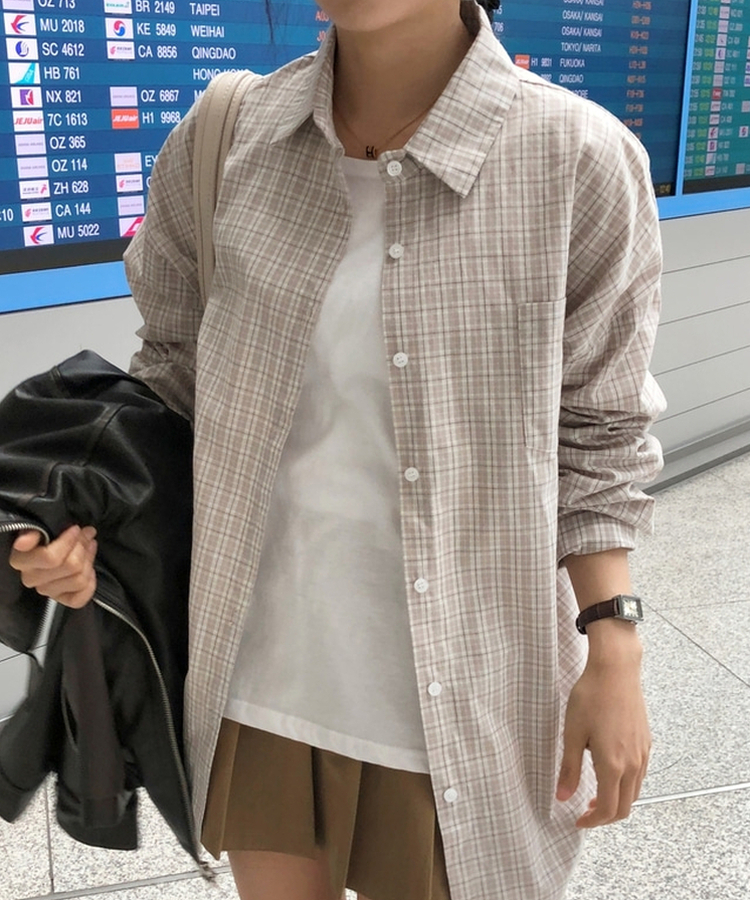 オーバーフィットチェックシャツ BEIGE