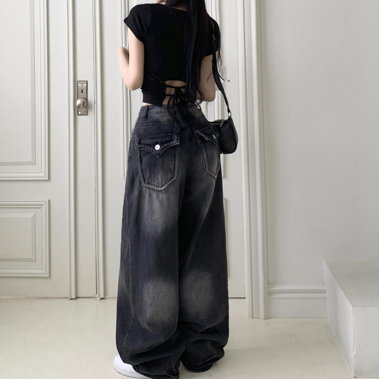 バックスリットリボンクロップ半袖Tシャツ BLACK
