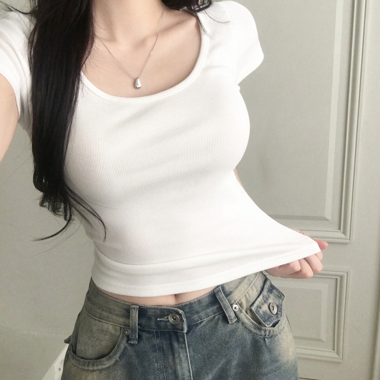 バックスリットリボンクロップ半袖Tシャツ WHITE