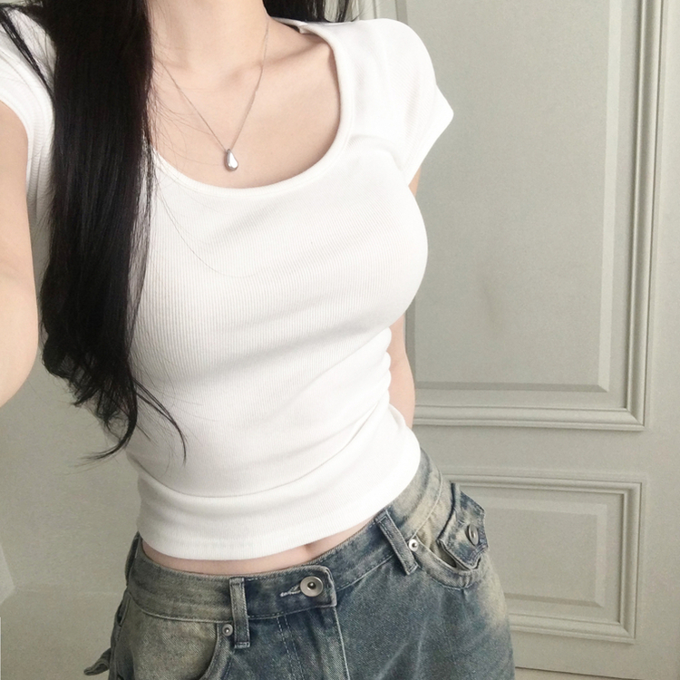 バックスリットリボンクロップ半袖Tシャツ WHITE