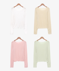 長袖Tシャツ フリルレイヤードテンセル長袖Tシャツ