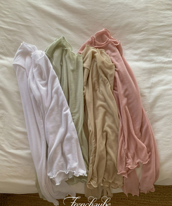 長袖Tシャツ フリルレイヤードテンセル長袖Tシャツ