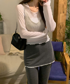 長袖Tシャツ フリルレイヤードテンセル長袖Tシャツ IVORY