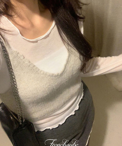 長袖Tシャツ フリルレイヤードテンセル長袖Tシャツ IVORY