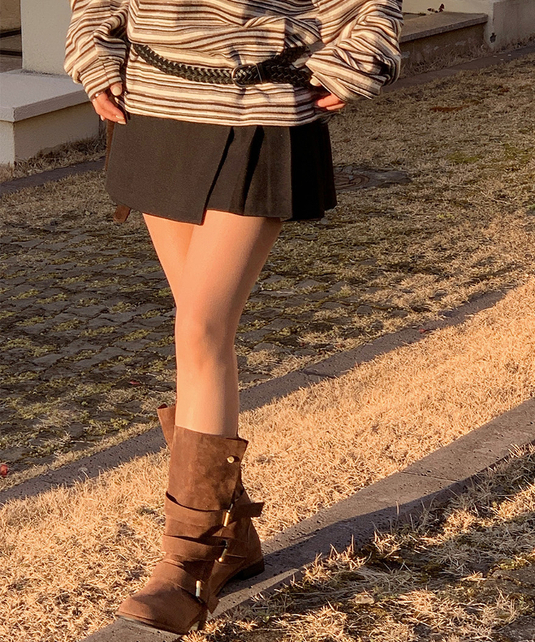 ボヘムバックルスエードブーツ DARK BROWN