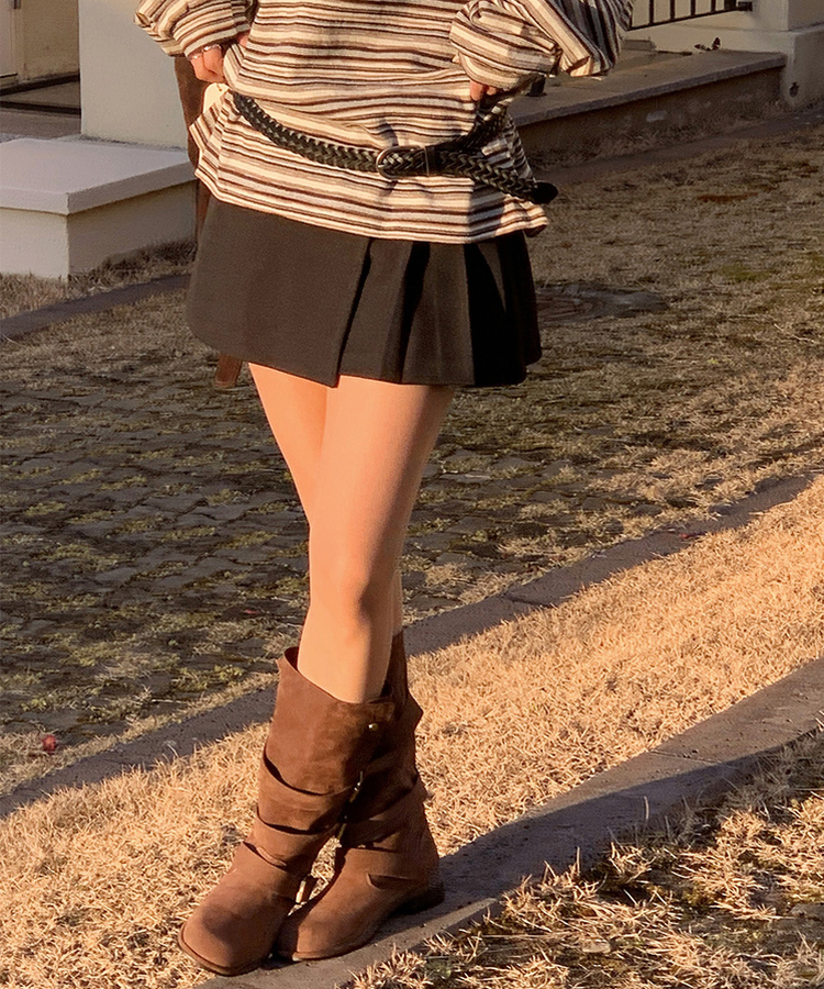 ボヘムバックルスエードブーツ DARK BROWN