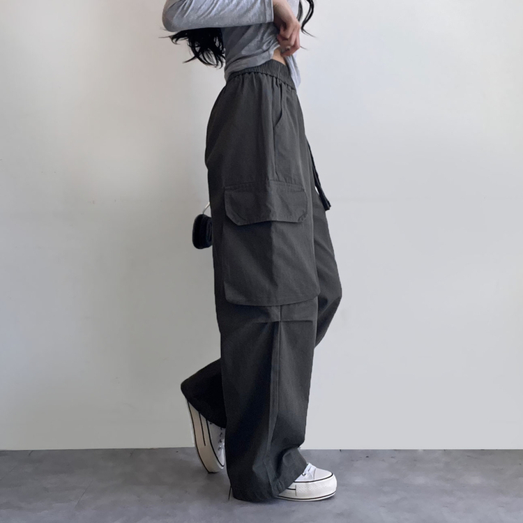 コットンカーゴハイウエストバンディングパンツ KHAKI