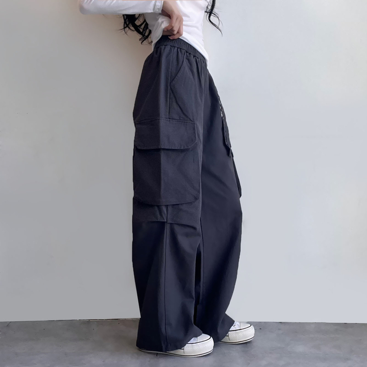 コットンカーゴハイウエストバンディングパンツ CHARCOAL