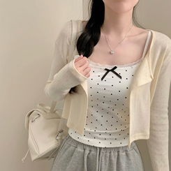 ノースリーブ 【カップ付き】ドットリボンキャミソール WHITE