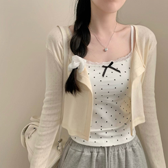 ノースリーブ 【カップ付き】ドットリボンキャミソール WHITE